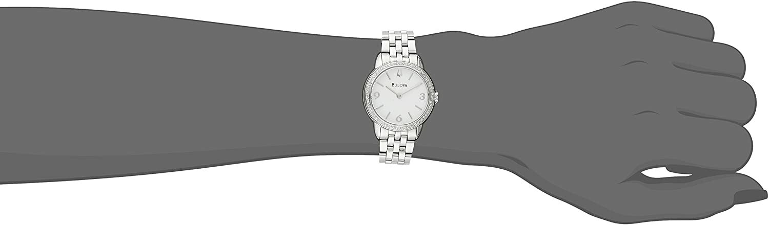 Pre-owned Bulova 96r181 72 Diamonds Silver Tone White Dial Sapphire Womens Dress Watch