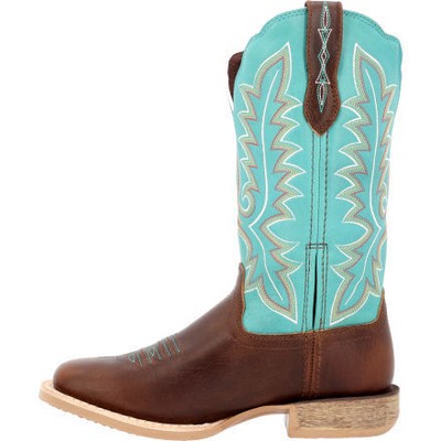 Pre-owned Durango Women's 12" Lady Rebel Pro Pull On Western Boot Bay Brown/arctic Blue -