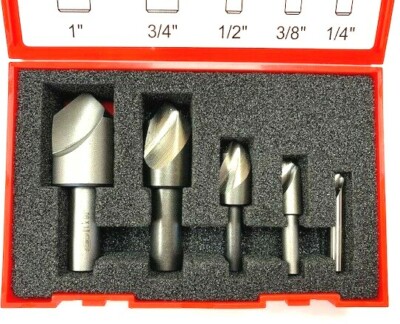 5 PIECE SINGLE FLUTE 90 DEG COUNTERSINK SET 1/4, 3/8, 1/2, 3/4 & 1'' KEO #53029
