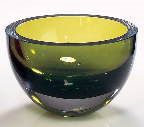 Moss Green Mouth Blown Polish Crystal Thick Walled Serving Bowl