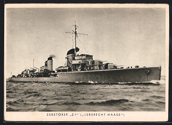 Ak Destroyer Z1 Leberecht Maas De La Kriegsmarine En Mer