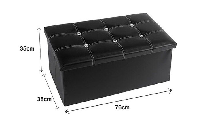 Pouff Puff Pouf Contenitore Imbottito Portaoggetti Nero Strass 76x38x35cm dfh