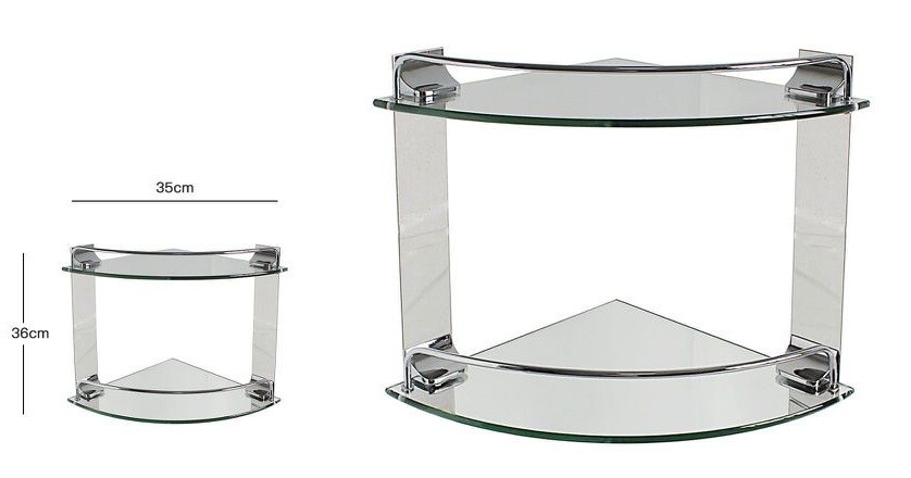 Mensola Da Bagno Angolare a 2 Livelli Ripiani Piani In Vetro E Metallo dfh