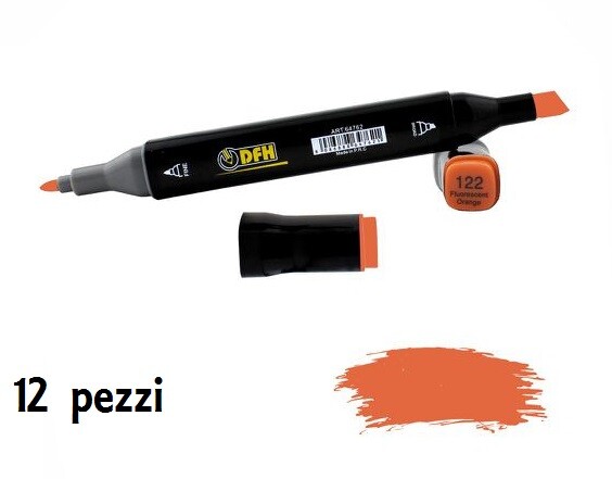 Set 12 Pz Pennarelli Doppia Punta Scuola Disegno Colore 122 Arancione Fluo dfh