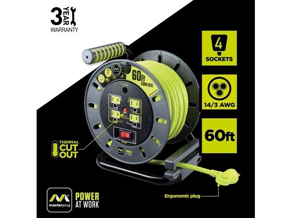 Electrical Power Outlet Extension Cord Reel Electric Cable Terminal Garage Light