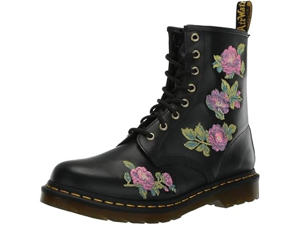 Женские ботинки Dr. Martens 1460 Vonda II, размер 6, Вышитые розами, с 8-ю глазками, черные
