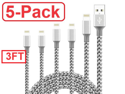 5-Pack Fast Charger Cable Heavy Duty For iPhone 14 13 12 11 XR 8 7 Charging Cord