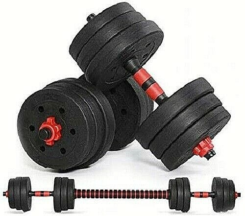 Set 2in1 Manubri Bilanciere 15Kg Dumbbell Pesi Regolabili Componibili Palestra