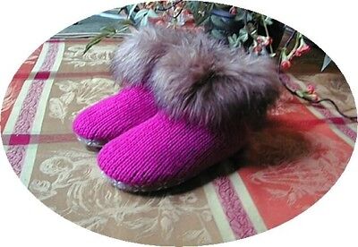 SWEET Warm Fuzzy Wuzzy Pink Booties W/ Faux Fur Trim Sz. 13 