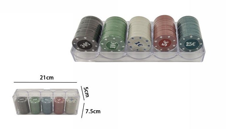 Confezione 100 Gettoni Fiches In Box Giochi Poker Casinò dfh