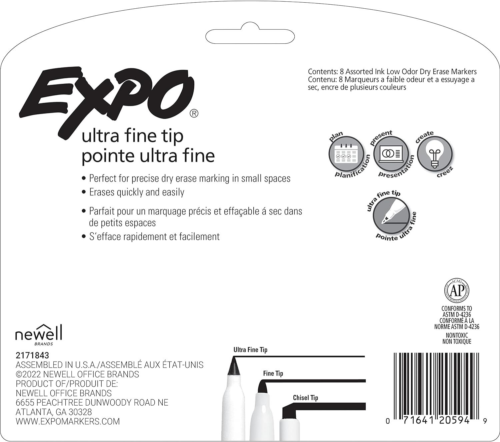 EXPO Low Odor Dry Erase Markers, Ultra-Fine 8-Count (Pack of 1), Assorted