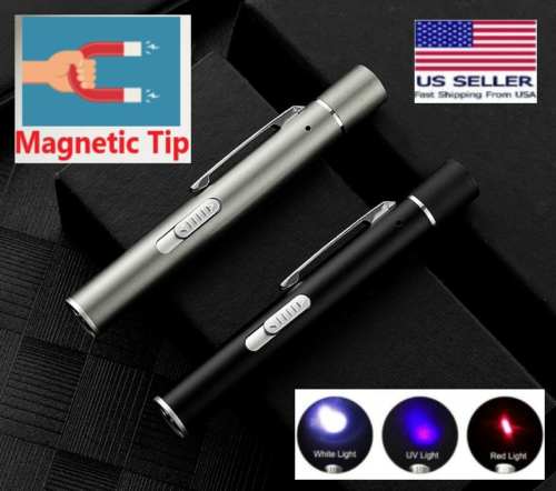 SUPER LASER POINTER USB Magnetic Rechargeable ~ Black~ Cat Toy Red UV Flashlight