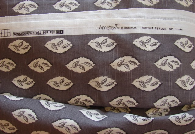 Vintage MCM Barkcloth Fabric 3+ Yards Gray, Black and White Leaf Motif