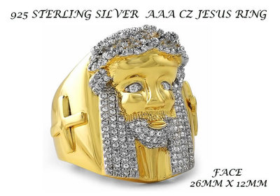 Pre-owned Oxteel 925 S.silver Aaa Grade Cz Jesus Pinky Hip Hop Men's Ring 14k Gold Finish