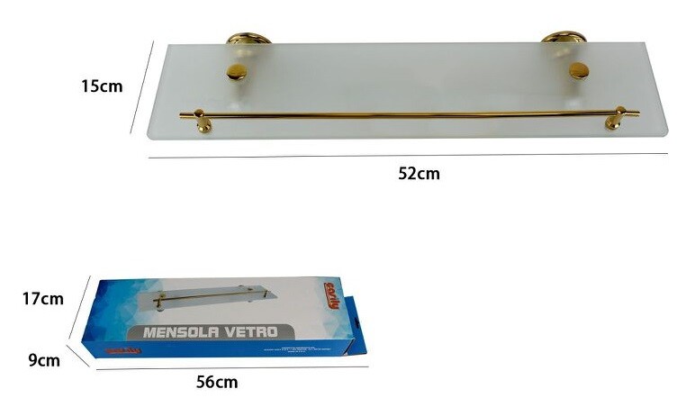Mensola Vetro Bagno Acciaio Satinato Fissaggio a Parete Muro Dorato dfh
