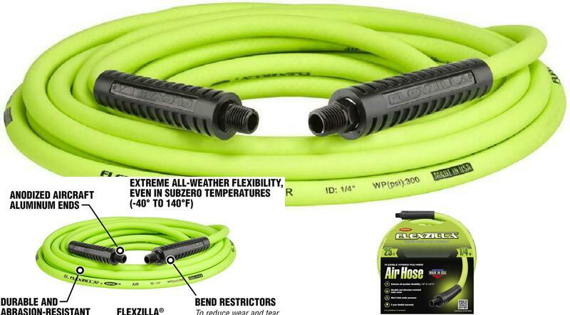 Flexzilla Air Hose, 1/4 in. x 25 ft, 1/4 in. MNPT Fittings, Heavy Duty, Lightwei