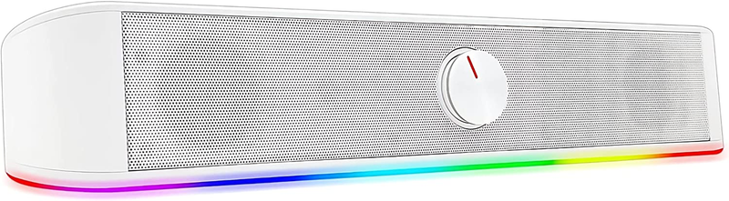 Computer Soundbar for Desktop - USB Powered RGB Gaming Soundbar for PC - White