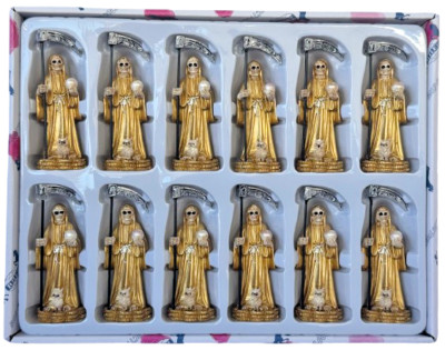 Coin Base Mini 4  Holy Death Grim Reaper Skull Gold Robe Santa Muerte Set 12 Pcs