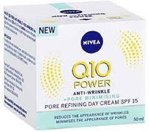NIVEA Q10 Power Anti-Wrinkle + Pore Minimising SPF 15 Day Cream 50ml. Free Post