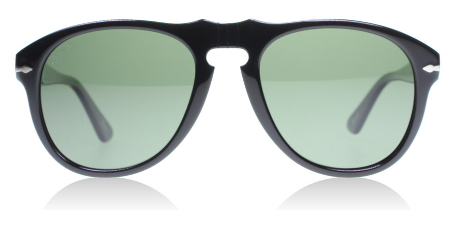 Pre-owned Persol 649 Pilot Series Shiny Black Polar Green Sunglasses Po0649 95/58 52mm In Polarized Green Anti-glare Tempered Glass