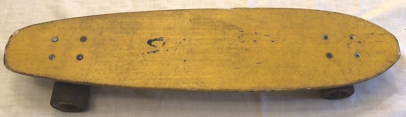 Vintage 1970s Era Yellow Fiberglass Skateboard W/ Rolling