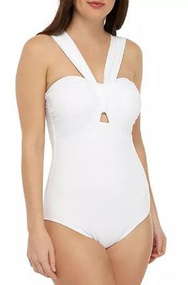 

Сплошной купальник Tommy Bahama Pearl Solids с драпировкой на плечах, белый,  лет