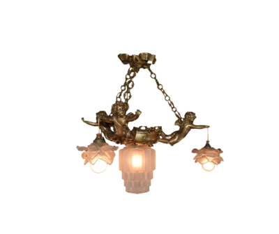 Angel Cherub Art Deco Chandelier Vintage Three Lights eBay
