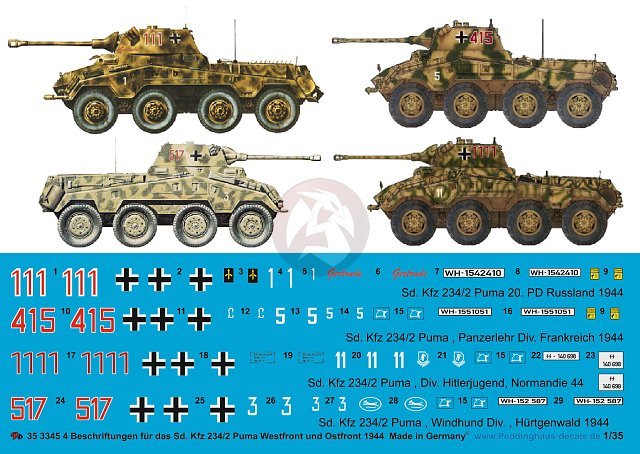 Peddinghaus 1/35 Sd.Kfz.234/2 Puma German AFV WWII Markings
