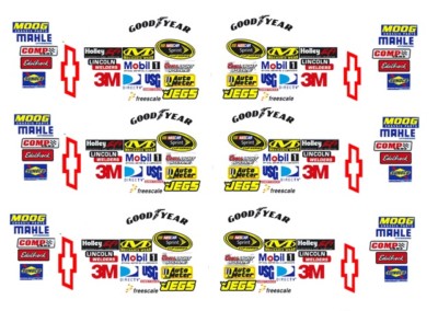 Nascar Sprint Cup Minor Front Fender Sponsors 1/24th - 1/25th Scale Decals