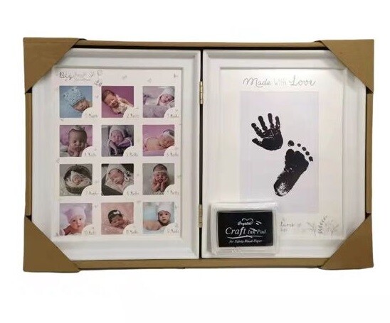 Cornice Portafoto Fotografie a Forma Di Album Neonato Bambino Bianco 38x25cm bal