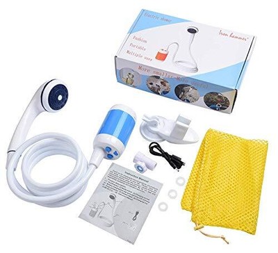 PORTABLE SHOWER Electric with Showerhead Shut off Valve Camping Blue IRON HAMMER