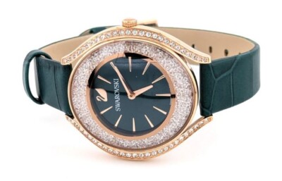 Swarovski Crystalline Aura Watch, Leather Strap, Green, Rose Swarovski Crystalline Aura Watch, Leather Strap, Green, Rose