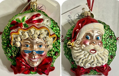 Radko MR & MRS SANTA 2 Sided Ball Ornament NWT 2002 4.5 