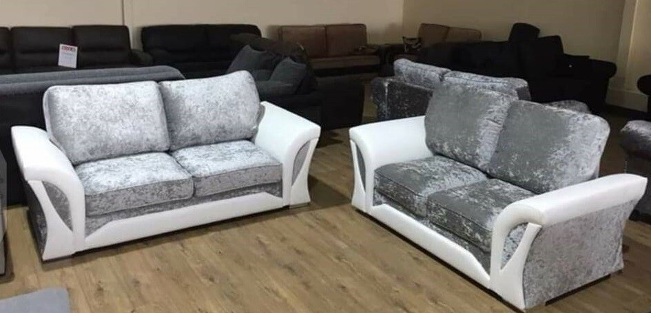 Large shannon corner new crushed velvet sofa in white and silver | in