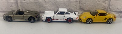 *BRAND NEW* Welly Diecast Cars Lot Of 3 Porsche 911 Turbo White Yellow 4 Inch