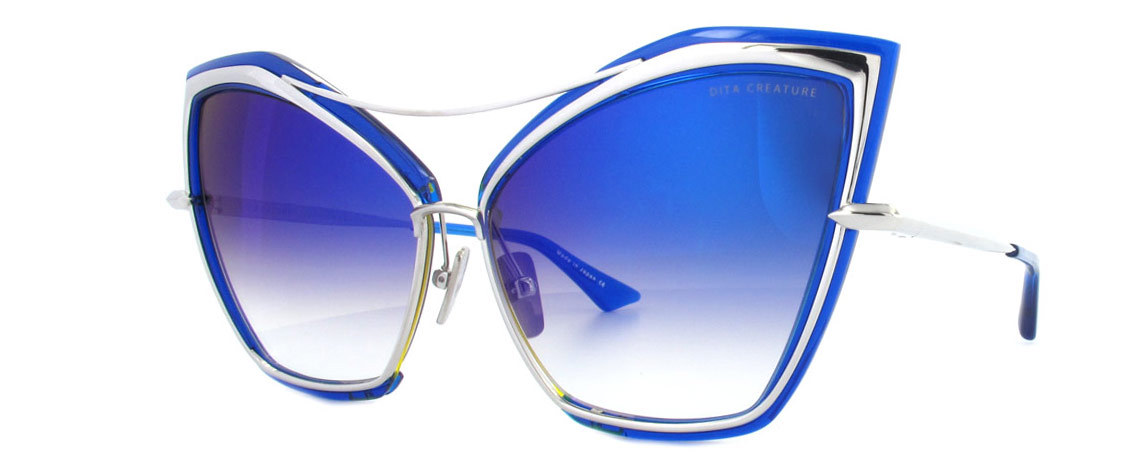 Pre-owned Dita Creature 22035 C Blu-slv-62 Women Sunglasses Cateye Blue Silver Mirror In Gray