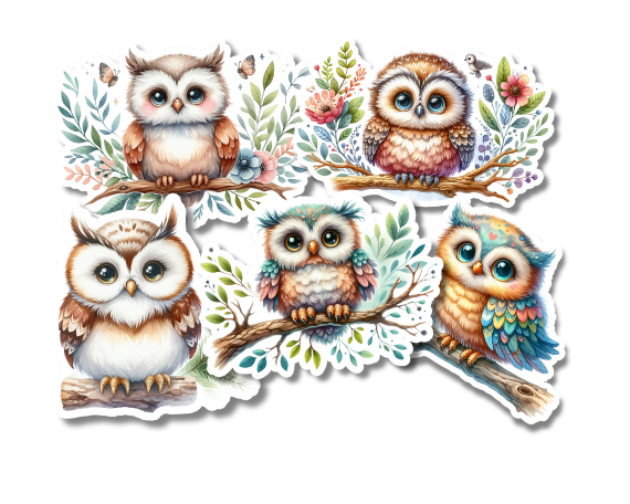 Baby Owls Vinyl Stickers 3" For Laptops, Cups,  Etc. Indoor, Water Resistant