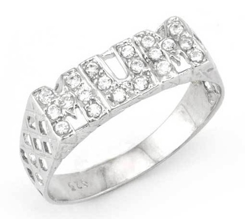 Sterling Silver Mum Ring Big Sizes Cubic Zirconia Cz Mummy Mother