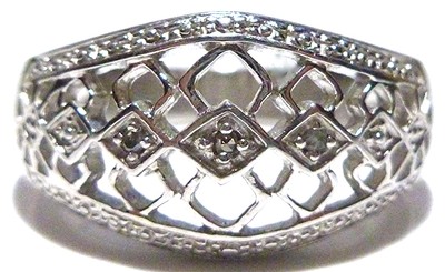 DESIGNER ''RJ'' STERLING SILVER THREE STONE DIAMOND WOMENS COCKTAIL RING BAND S7.5