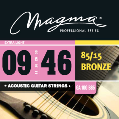 Magma Acoustic Guitar Strings  Light Gauge 85/15 Bronze Set,.009 .046 (GA100B85)