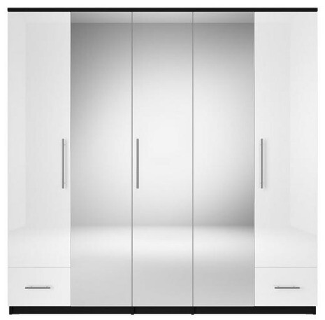 Cologne 5 Door 2 Drawer Mirrored Wardrobe Black Frame With
