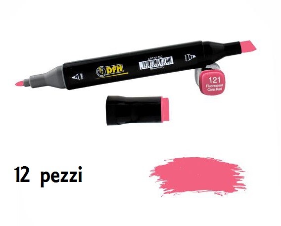 Set 12 Pz Pennarelli Doppia Punta Scuola Disegno Colore 121 Rosso Corallo dfh