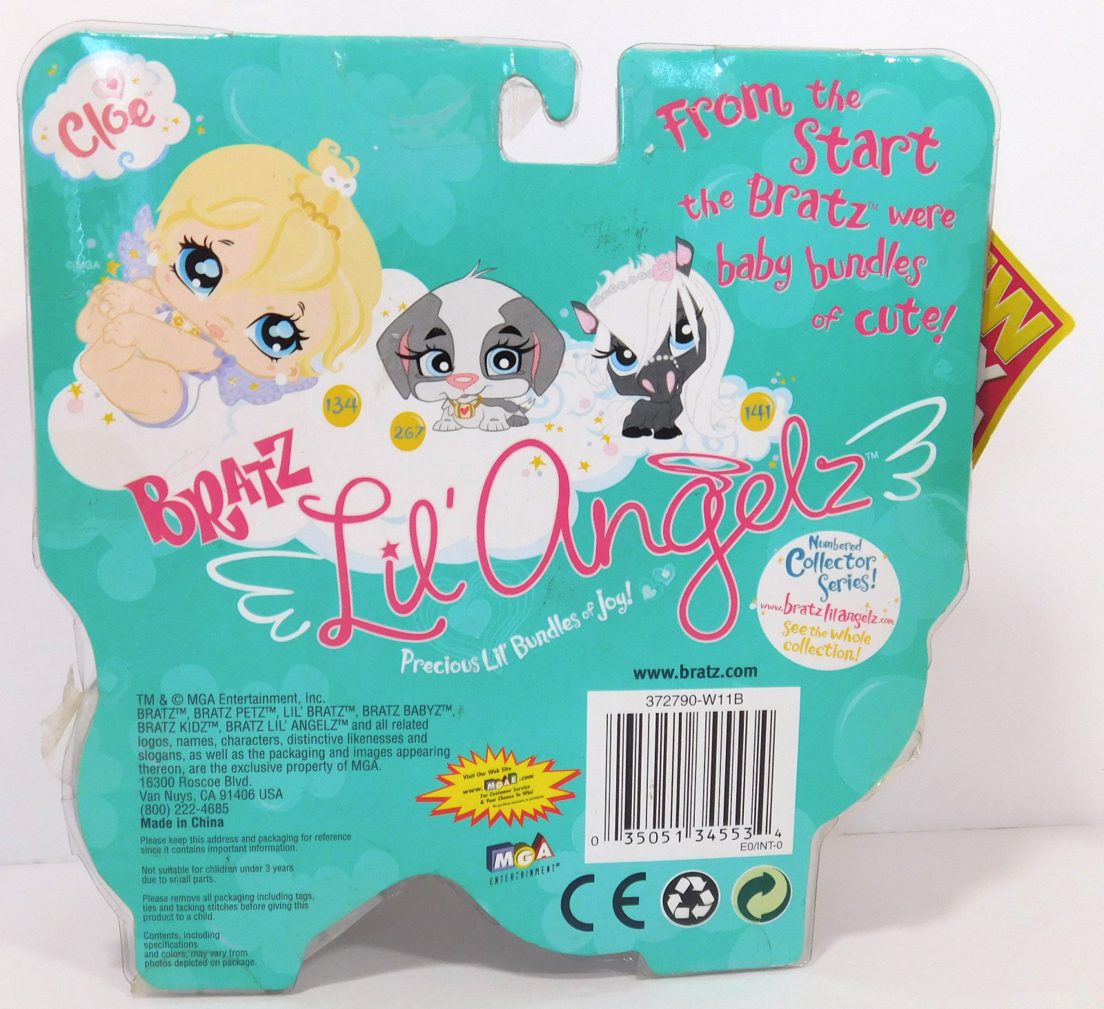 New Bundle of Joy Bratz LIL' Angelz #134 Cloe w/ Pets Puppy 267 & 141 Horse Pony