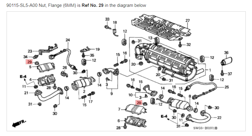 HONDA ACURA GENUINE OEM NSX Nut, Flange (6MM) Exhaust Pipe