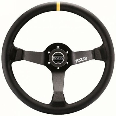 Sparco R 345 Competition Leather Steering Wheel w/ Yellow Stripe 015R345MLN 