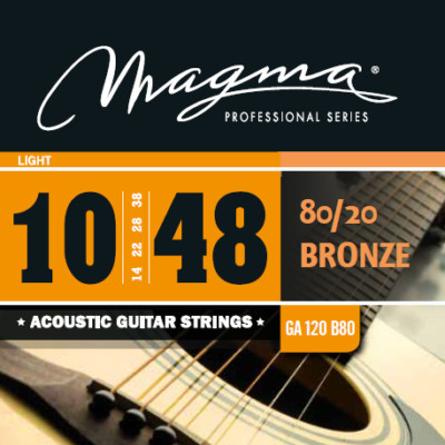 Magma Acoustic Guitar Strings Regular Light Gauge 80/20 Bronze Set, .010 - .048