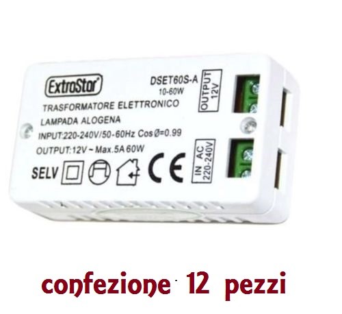 12pz Trasformatore Elettronico Da 220v In 12v Per Lampade Alogene 5a 60w linq
