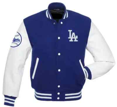 Los Angeles Dodgers Classic Varsity Jacket With Leather Sleeves Letterman Jacket