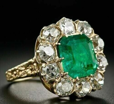 Art Deco Style 3.0Ct Emerald & Lab-Created Diamond Engagement Rinng 925 Silver