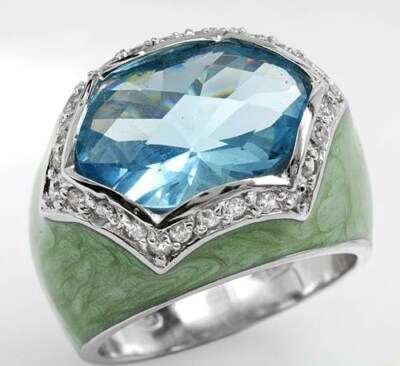 LAUREN G. ADAMS 925 STERLING SILVER & ENAMEL 20.65 CTW CUBIC ZIRCONIA DOME RING